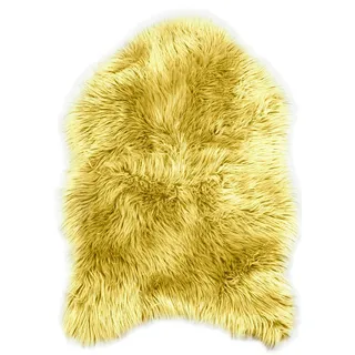 Teppich Wölkchen – Flauschiger Hochflor-Teppich Schlafzimmer - Schaffell Kunstfell Lammfell - Bettvorleger & Läufer - weicher Fellteppich - rutschfeste Stuhlauflage - Gelb - 55x80cm