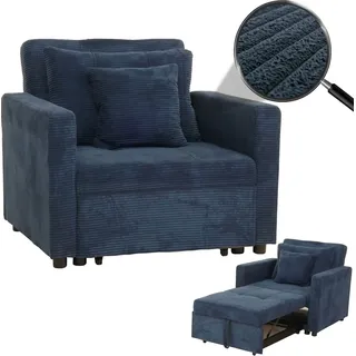 Schlafsessel HWC-L90, Klappsessel Gästebett Relaxsessel, Liegefläche 200x100cm Stoff/Textil Cord blau - Blau