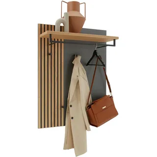 Dieter Knoll Garderobenpaneel , Grau, Eichefarben , Holz, Metall, Holzwerkstoff , Asteiche, Eiche , furniert, teilmassiv , 81x106x27 cm , Made in Germany , Hutablage, Kleiderstange , Garderobe, Garderoben-Sets & Garderoben-Serien, Garderoben-Serien