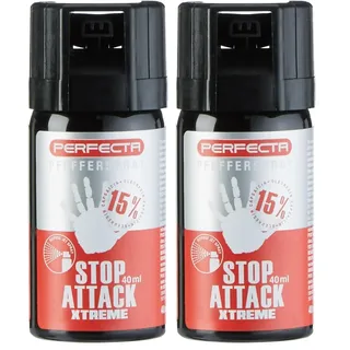 Perfecta Pfefferspray Stop Attack Extreme, Tierabwehrspray 40 ml, Abwehrspray ideal zur Selbstverteidigung, 4 m Sprühweite (Packung mit 2)