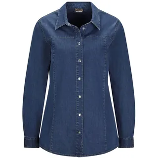 Hemdbluse GOLDNER "Stilvolle Denim-Bluse mit Druckknöpfen", Damen, Gr. 44, blau, Obermaterial: 98% Baumwolle CO. 2% Elasthan EL., Blusen Hemdbluse, Knopfleiste