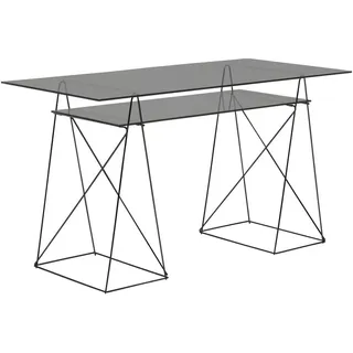 Kare-Design Schreibtisch , Grau , Metall, Glas , rechteckig , X-Form, A-Form , 65x74x135 cm , Büromöbel, Schreibtische, Schreibtische