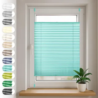 Sonello Plissee Klemmfix ohne Bohren 50cm x 140cm Türkis Plisseerollo | Klemmrollo, Sonnenschutz für Tür & Fenster, Blickdicht, Sichtschutz, Fensterrollo, Fertigplissee Rollo - einfache Montage