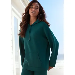 Kapuzenpullover ELBSAND, Damen, Gr. 36/38, blau (petrol), Feinstrick, Obermaterial: 50% Viskose, 28% Polyester, 22% Nylon, meliert, unifarben, bequem hüftlang, Rippstrickbündchen, Pullover Kapuzenpullover, aus hochwertigem Strick, Loungewear