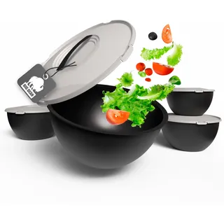 BigDean Salatschüssel Set groß mit Deckel, Schüssel 4 Größen 0,7-6 L | Farbe Anthrazit Schwarz, Kunststoff BPA-frei Salatschüsse- Made in Germany