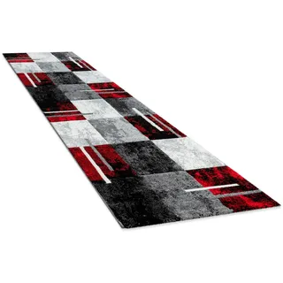 Läufer PACO HOME "Diamond 663" Gr. 12, rot (rot, grau), B:80cm H:18mm L:300cm, Kunstfaser, Teppiche, Läufer, Teppich-Läufer, Kurzflor, Karo Muster, 3D-Design, Topseller