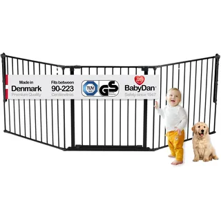 Baby Dan BabyDan Flex L, 90-223 cm, Treppenschutzgitter/Raumteiler, Schwarz, Made in Denmark - Babygitter/Schutzgitter (Haustierschutzgitter/Hundeabsperrgitter/Hundelaufstall)