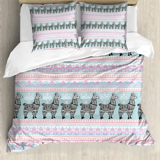 ABAKUHAUS Lama Bettbezug, Patterned Alpaka, Milbensicher Allergiker geeignet mit Kissenbezügen, 155 cm x 220 cm - 80 x 80 cm, Mehrfarbig