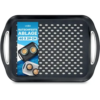 rutschfest Tablett Serviertablett (1 STK. 41 x 29 x 4,5 cm) - Schwarz groß Service Tray mit Henkel - Tablett Kunststoff Schwarz - Ideal als Kaffeetablett, Essenstablett usw.