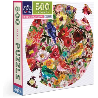 eeBoo Eeboo-500-teiliges rundes Vögel & Blumen-buntes recyceltem Karton-hochwertiges Puzzle für Erwachsene- PZFBBL