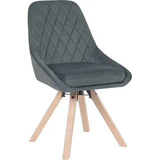 WOLTU Esszimmerstuhl drehbar, Drehstuhl, Küchenstuhl, Polsterstuhl mit Samtbezug, Wohnzimmerstuhl, Design Stuhl, Beine aus Buchenholz, dunkelgrau - Dunkelgrau