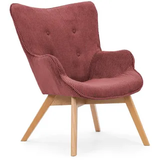 S-Style Möbel Loungesessel Lenari Terrakotta Cordstoff mit Füßen in Natur , Terracotta , Textil , Echtholz,Buche, Birke , 71x96x86 cm , Blauer Engel, FSC Mix, Oeko-Tex®, Hergestellt in Europa , Wohnzimmer, Sessel, Polstersessel