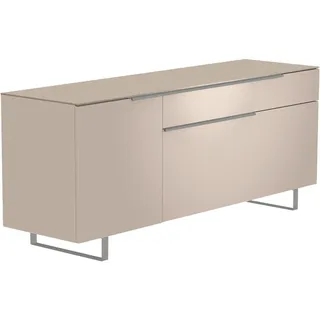 Moderano Lowboard , Alufarben, Sandfarben , Metall , 3 Fächer , 1 Schubladen , 160x66x45 cm , Beimöbel erhältlich, Abdeckplatte aus Glas , Wohnzimmer, Wohnwände, Wohnwand-Serien