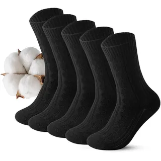 Vihir Dicke Warme Socken Damen 36-40, 5 Paar Schwarz Winter Thermosocken Stricken Wandersocken Norweger,Gestrickte Lange Frauen Socken Baumwolle