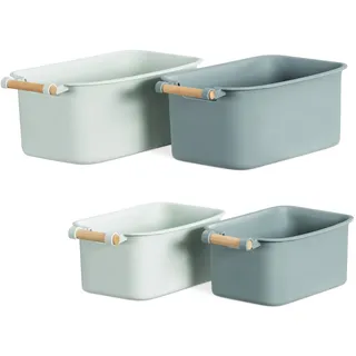 Navaris 4x Aufbewahrungsbox Aufbewahrungskiste mit Holzgriff - Box Organizer zur Aufbewahrung aus Kunststoff - Kiste Behälter für Badezimmer Küche