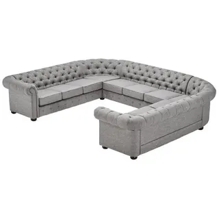 Chesterfield Couch Sofa Polster Wohnlandschaft U Form Garnitur Ecksofa Couchen - Schwarz