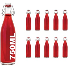 2,4,6 oder 10 x 750ml Bügelflasche Bügelverschlussflasche leere Glasflasche mit Bügelverschluss Weinflasche Schnapsflasche Essig Öl Glasflaschen 0,75L von slkfactory (10 Stück)