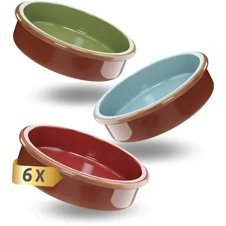 ToCi 6 x Tapas-Schalen Bunt Ø 11,5 cm – Spanische Cazuela Schälchen aus Ton 175 ml - Kleine Auflaufformen & Dessertschalen für Tapas, Fingerfood, Crème Brûlée & Ofengerichte
