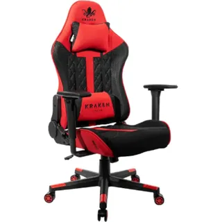 Kraken Chairs Helios Bürostuhl Ergonomisch, Schreibtischstuhl, Drehstuhl, Gaming Sessel, Gamingstuhl, bis zu 130 kg, Schwarz/Rot - Rot
