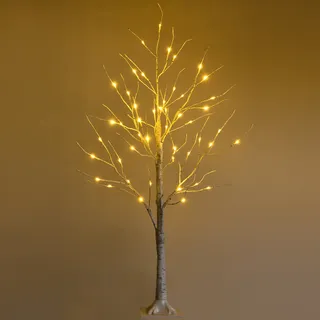 COSTWAY 120cm LED Lichterbaum, Birkenbaum mit warmweißen LED-Leuchten, künstlicher Weihnachtsbaum, Tannenbaum, Christbaum, Kunstbaum, Dekobaum - Weiß