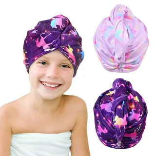 Beinou Mikrofaser Handtuch Haare, 2 Stück Turban Handtuch mit Knopf Haarturban Schnelltrocknend Towel Lange Haare für Frauen Kinder