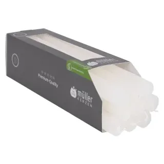 Müller Kerzen Polar Stabkerzen, 22 x 250 mm, Raureif-Effekt, Rustikale Indoorkerzen, leicht transparent und brennen ca. 12 Stunden, 1 Packung = 18 Stück, Farbe: weiß