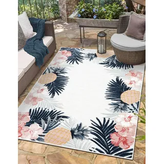 Myflair Möbel & Accessoires Teppich »Sunny, LAGERRÄUMUNG!« rechteckig 8 mm Höhe Blumen Motiv, mit Bordüre, Outdoor geeignet, Balkon, Terrasse, weiß