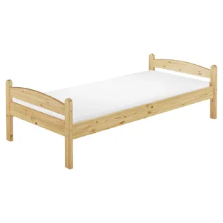 Einzelbett Bettrahmen 90x200 Kieferbett natur Massivholz Futonbett Zubehör wählbar V-60.32-09Rollrost und Matratze inkl. - Naturbelassen
