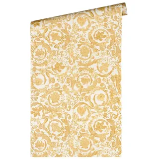 A.S. Création VERSACE WALLPAPER Blumen Luxus Tapete Floral 387064 Gold Weiß Designer Ranken Barock 10,05x0,70m Made in Germany