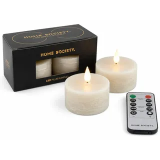 LED Stumpenkerzen 2er Set Greige – Mini LED Echtwachskerzen mit Fernbedienung & Timer – Flammenlose Kerzen mit Flackerlicht – Batteriebetriebene Dekokerzen für Wohnzimmer, Tischdeko & Geschenk