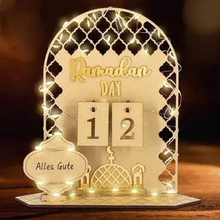 Ramadan-Kalender mit LED-Lichterkette - Ramadan-Dekoration aus Holz - Ramadan Mubarak-Dekoration - Eid Mubarak-Dekoration - Ramadan-Kalender für Kinder