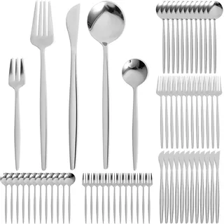 Besteck Set für 12 Personen, 60 Stück Edelstahl Essbesteck | Hochglanzpoliert Edelstahlbesteck mit Messer Gabel Löffel Besteckset für Küche Haus Party Restaurant, Spülmaschinenfe