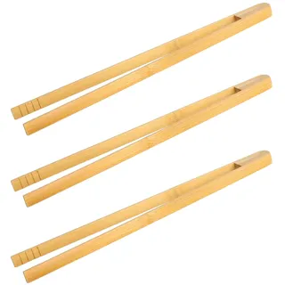 Grillzange Holz 3 Stück Holzzange Küche Holz Grillzange - 30 cm Buchenholz Küchenzange mit Rillen-Fräsung Rutschfest für Wurst Steak Gemüse Salat Grillen BBQ