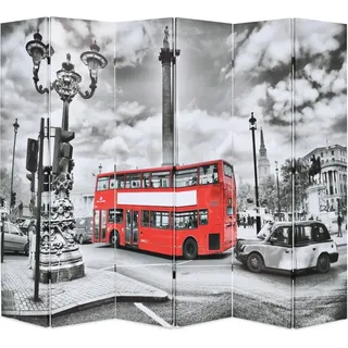 Raumteiler klappbar 228 x 170 cm London Bus Schwarz-Weiß - Schwarz, Weiß