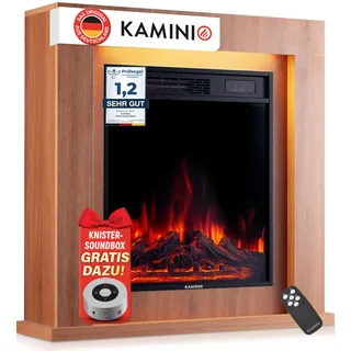 KAMINIO® Matti MODERN 32 Eiche Elektrokamin mit Heizung [Standkamin] | elektrischer Kamin, freistehend mit Kaminsims, 3D-Kaminfeuer in 5 Stufen, LED-Ambientelicht, Timer, Thermostat, Fernbedienung
