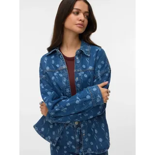 Jeansbluse VERO MODA "VMHAYDEN LS FLOWER DENIM SHIRT RA380", Damen, Gr. M, medium blau denim aop:flower, Obermaterial: 99% Baumwolle, 1% Elasthan, bedruckt, oversize normal, Blusen Jeansbluse, mit Blumenmuster