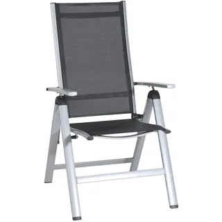greemotion Klappsessel Monza silber/schwarz, für den Innen- und Außenbereich, Gartenstuhl mit 7- fach verstellbarer Rückenlehne, schmutzunempfindlich und pflegeleicht, Sitzmaße: ca. 41 x 42 x 44 cm