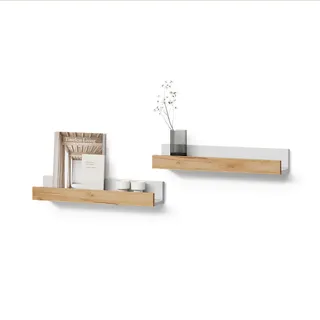 livinity® Wandregal 60 x 10 cm Weiß/Goldkraft Eiche