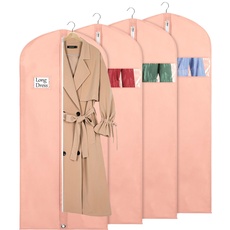 Syeeiex Kleidersack für die Aufbewahrung, 60x152 cm Atmungsaktiver Stoff, Kleidersäcke Lang für den Kleider Mäntel Abendkleider, 4 Stück, Rosa