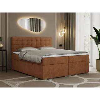 MKS Meble Boxspringbett 200x200 mit Bettkasten, Bett 200x200 mit Matratze und Topper - SUSAN - 200x200 - Orange - Struktur - H4 - Orange