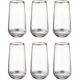 Butlers Longdrinkgläser (6er Set) Touch of Gold 480 ml , Transparent , Glas , Gläser, Longdrinkgläser