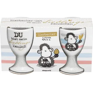 Sheepworld Eierbecher-Set mit Motiv Mensch | Geschenkset enthält 2 Eierbecher aus Porzellan, Höhe 6,8 cm, verpackt in Geschenkbox | Geschenk für Zwei, Valentinstag, Ostern, Weihnachten | 46945