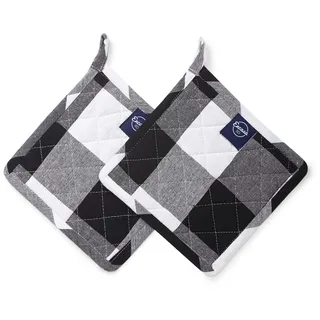 Encasa XO 21 cm Ofen-Mikrowellen-Topflappen (2er-Set) zum Kochen und Backen in der Küche - hitzebeständig, Schutz der Hände vor heißen Gerätschaften - Buffalo Black Checks
