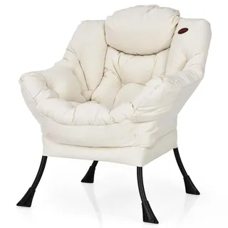 FANTASK Relaxsessel, Sessel gepolstert mit Armlehnen & Seitentasche, Ohrensessel, Loungesessel für Wohnzimmer, Schlafzimmer, Büro (Beige)