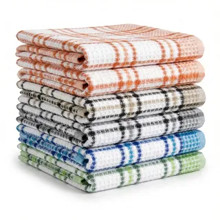 BOSKIMO Premium Geschirrtücher Baumwolle – 6er Set Küchenhandtücher aus Mikrofaser und Frottee, Hochsaugfähige Baumwolltücher, Reinigungstücher (Valencia)