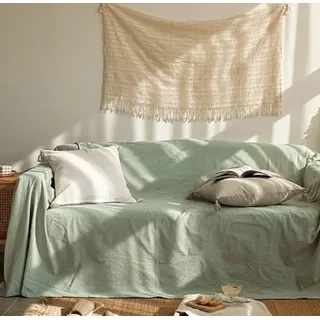 L'EMPORIO CASA Sofaüberwurf aus strapazierfähigem Leinen, Panama-Baumwolle, 160 x 260 – 260 x 280 – 360 x 280 cm, Maxigröße, Granfoulard (Grün, 360 x 280 cm)