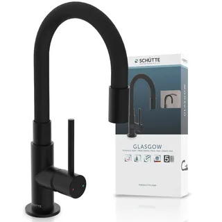 Waschtischarmatur SCHÜTTE "GLASGOW", schwarz, B:4,5cm H:28cm T:16,5cm, Messing, Armaturen, Waschtischarmatur, Hochdruck Armatur Bad, 360 schwenkbarer Wasserhahn