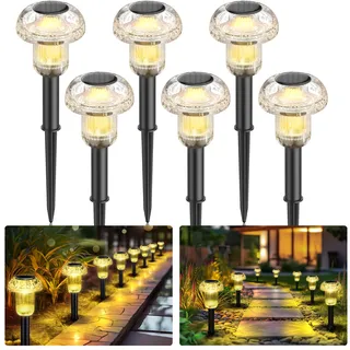 AGOTD Solarleuchten für außen, Solar Pilzlampe 6 Stück, Solar Wasserdichte Gartenleuchten für Outdoor, Weg, Terrasse Gärten, Innenhöfe, Rasenflächen (Warmweiß)