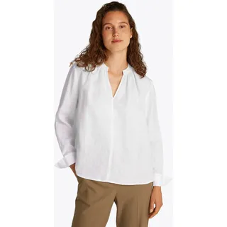 Klassische Bluse TOMMY HILFIGER "ESS LINEN V-NECK BLOUSE", Damen, Gr. 36, weiß (optic weiß), Web, Obermaterial: 100% Leinen, unifarben, normal kurz, V-Ausschnitt, 1-Knopf-Manschette, Blusen Klassische Bluse, mit Raffung,kühlendes Premium Leinen