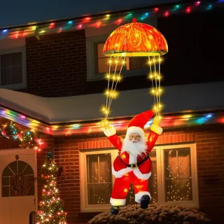 Noetopolis Weihnachtsmann Lichterkette Fallschirm, 8 Modi 70LEDs Weihnachtsbeleuchtung Außen mit Timer&Fernbedienung, Weihnachtsdeko Aussen, Hängende Weihnachten Lichterkette für Innen Fenster-Warm